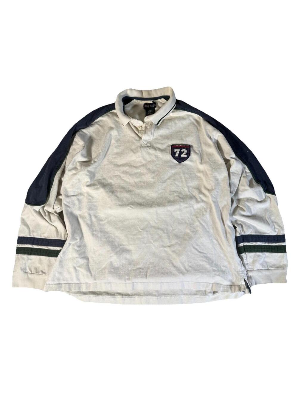 Vintage Faded Glory Rugby Shirt Mens Large Crested Long Sleeve Polo Patch Stripe
